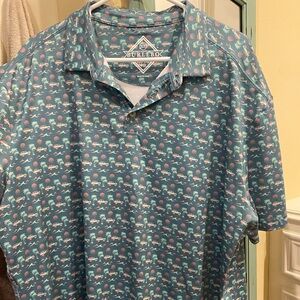 BURLEBO Men's Teal and Pink Patterned Polo